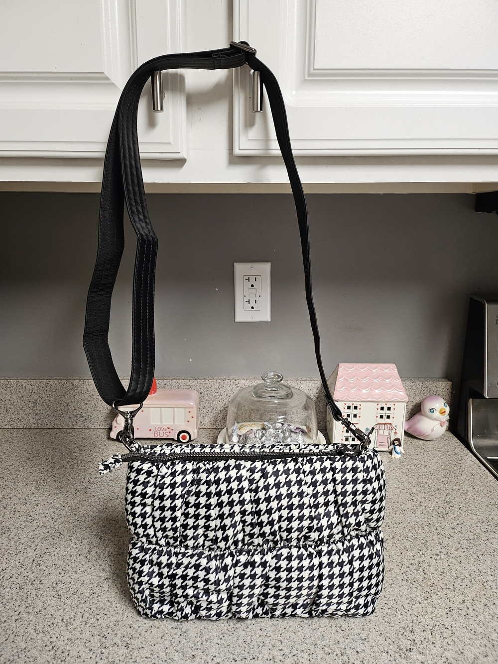 lug Black & White Houndstooth Crossbody with Gunmetal Hardware